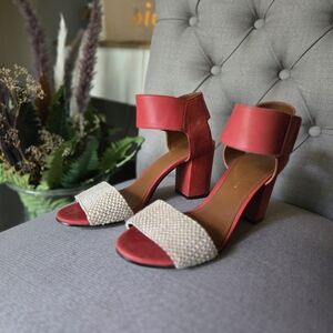 Enzo Angiolini Orange and Cream Women's Block Heel Sandal